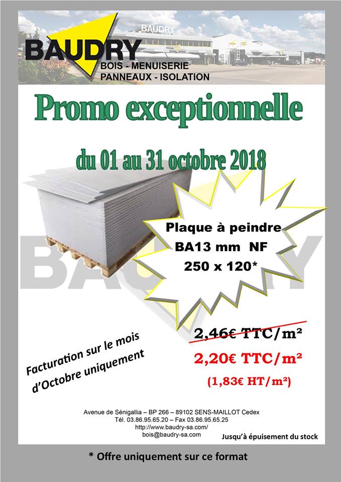 Promotion sur la plaque de plâtre !