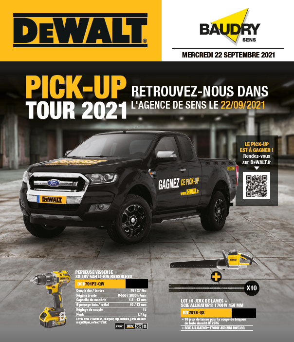 Dewalt Pick-up Tour - Retrouvez la marque sur le parking de Baudry le 22 septembre